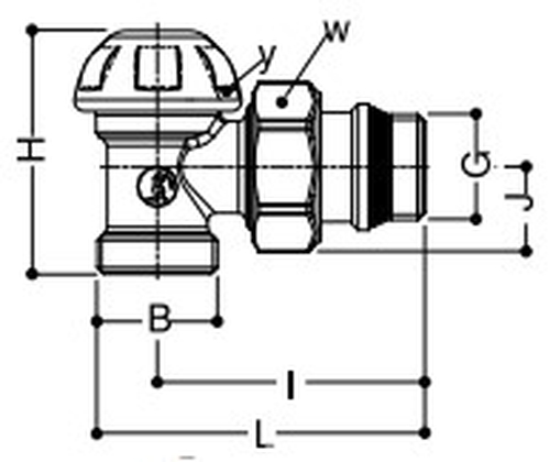 Клапан запорный для радиатора Giacomini R29TG 3/8″x16 Ду10 Ру16, угловой, НР