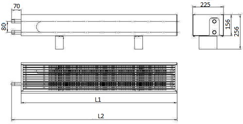 Конвекторы напольные концевые TEPLA Neo Expo 156x225 0.98-4.027кВт, водяные, присоединение: боковое правое наружная резьба 3/4