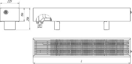 Конвектор напольный концевой TEPLA Neo Expo 156x225 1.364 кВт, водяной, присоединение: нижнее, левое, наружная резьба 3/4″