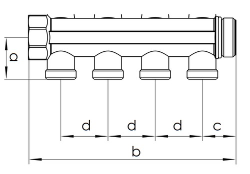 Коллекторная группа Rehau Rautitan IVKK 1 1/2″-3/4″ 10 вых, корпус - никелированная латунь DZR, резьбозажимные соединения для труб 25 x 2,3