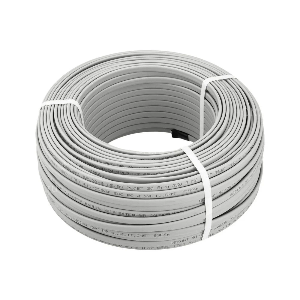Кабель нагревательный REXANT SRL16-2 саморегулирующийся, тепловая мощность -16Вт/м, длина - 50м, цвет - серый, 220В