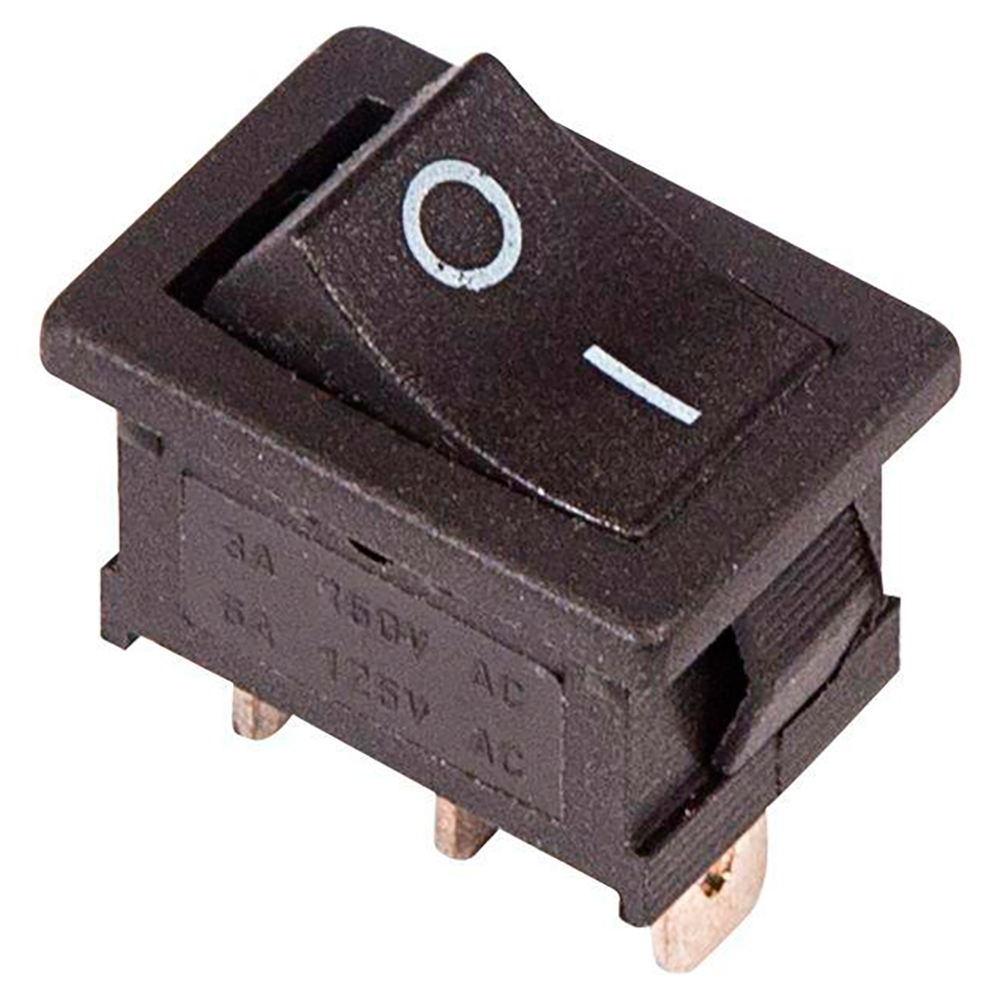 Выключатель клавишный Rexant RWB-202 ″ON-ON″ Mini, 3 контакта 6А, 250В, IP30, цвет – черный