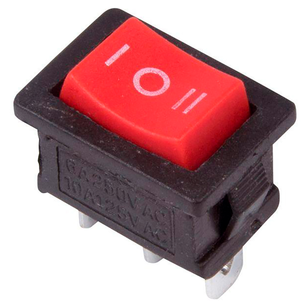 Выключатель клавишный Rexant RWB-205 ″ON-OFF-ON″ Mini с нейтралью, 3 контакта 6А, 250В, IP30, цвет – красный