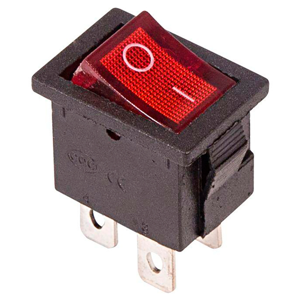 Выключатель клавишный Rexant RWB-207 ″ON-OFF″ Mini с подсветкой, 2х2 контактов 6А, 250В, IP30, цвет – красный
