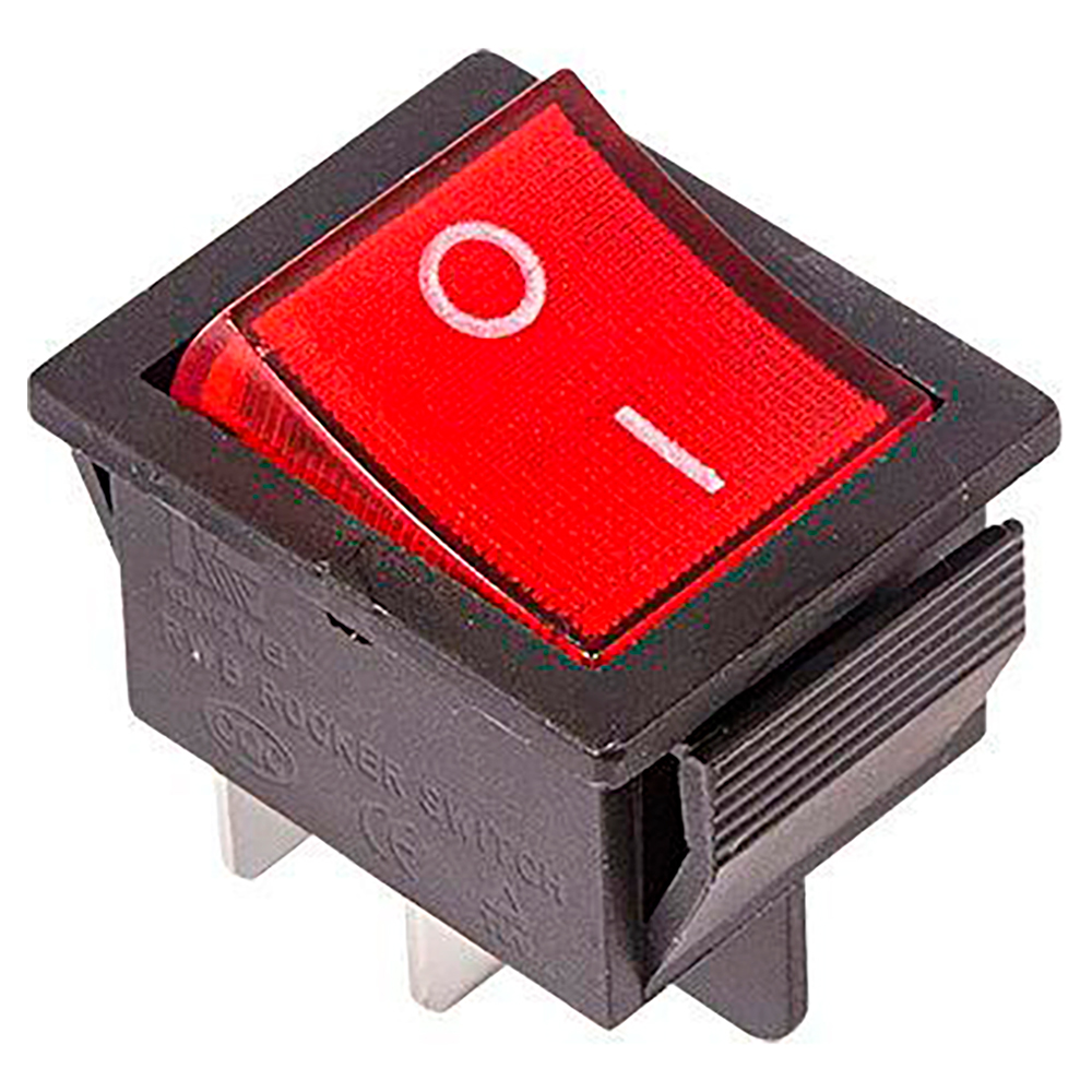 Выключатель клавишный Rexant RWB-502 ″ON-OFF″ с подсветкой, 2х2 контактов 16А, 250В, IP30, цвет – красный