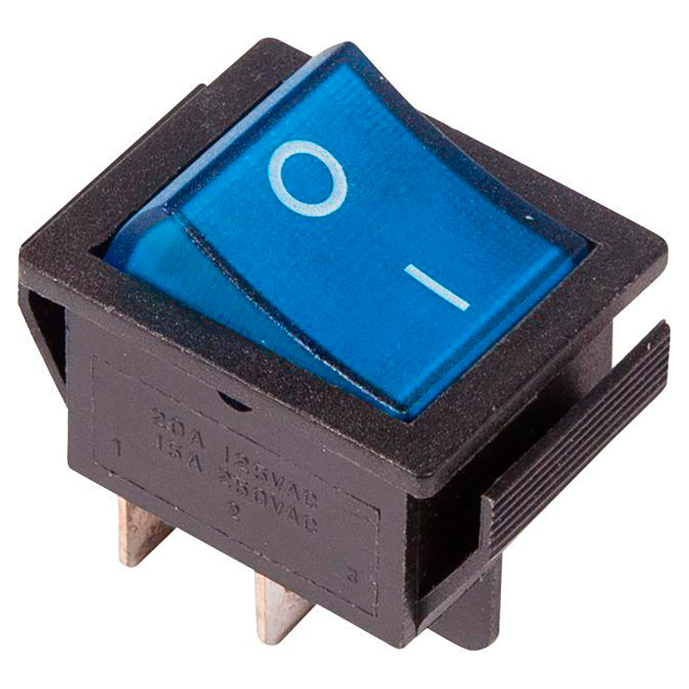 Выключатель клавишный Rexant RWB-502 ″ON-OFF″ с подсветкой, 2х2 контактов 16А, 250В, IP30, цвет – синий