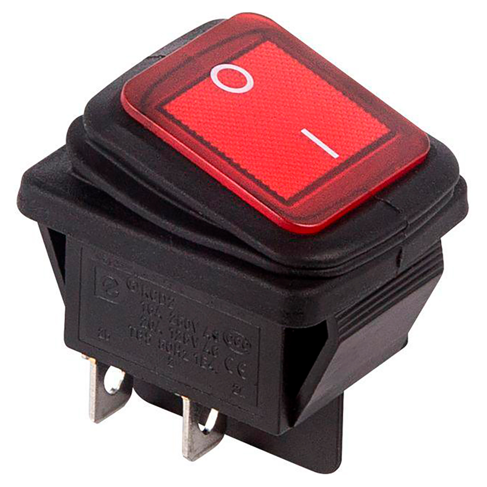 Выключатель клавишный Rexant RWB-507 ″ON-OFF″ с подсветкой, 2х2 контактов 15А, 250В, IP54, цвет – красный