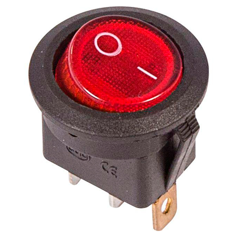 Выключатель клавишный Rexant RWB-214 ″ON-OFF″ круглый с подсветкой, 3 контакта 6А, 250В, IP30, цвет – красный