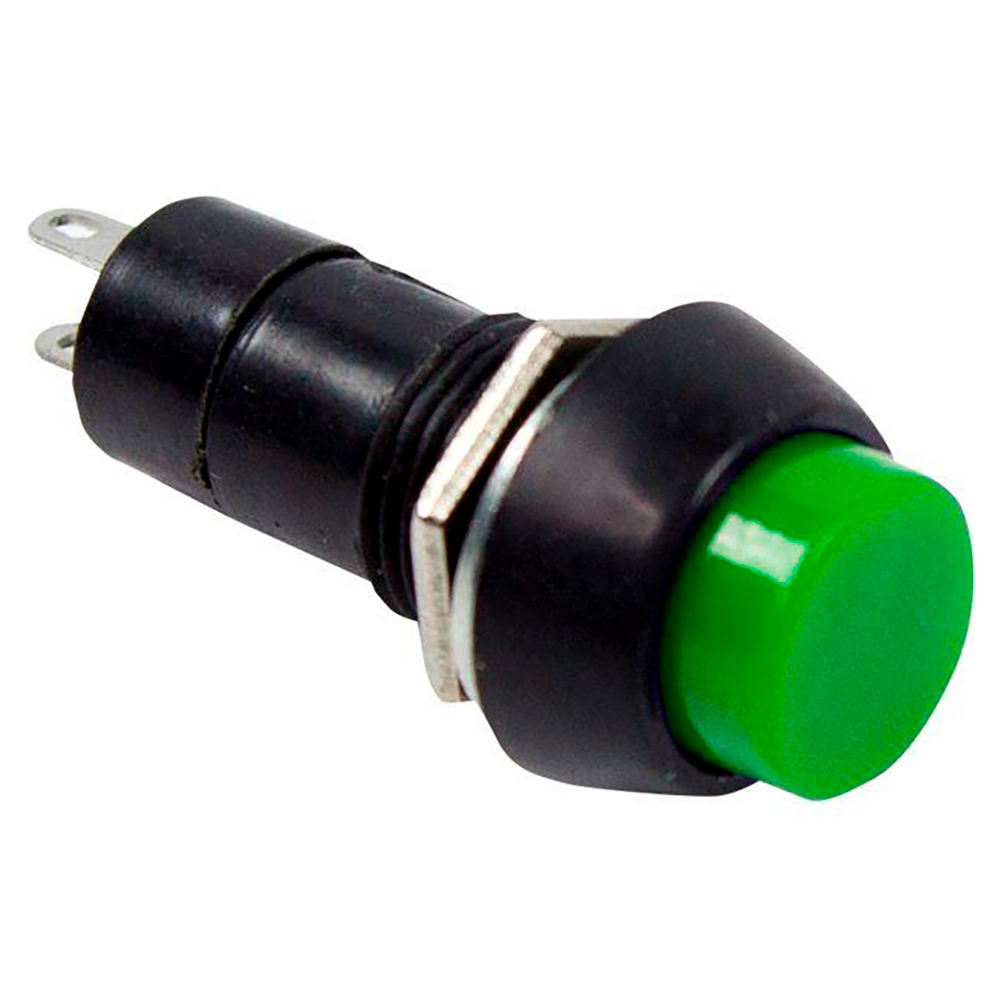 Выключатель кнопочный Rexant PBS-11B ″ON-OFF/(ON)-OFF/ON(OFF)″ 2 контакта, 1А, 250В, IP30, цвет – зеленый