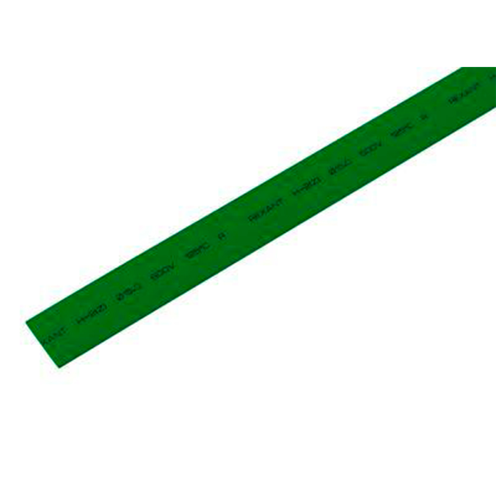 Трубка термоусадочная REXANT ТУТ нг Дн15/7.5 L=1 м тонкостенная, с подавлением горения, диаметр до усадки 15 мм, диаметр после усадки 7.5 мм, материал - полиолефин, коэффициент усадки - 2:1, цвет - зеленый