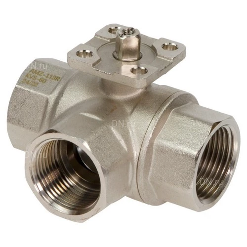 Краны шаровые Ридан AMZ-113R 3/4″-1″ Ду20-25 Ру40 полнопроходные, трехходовые, латунь CW614N, уплотнение - PTFE, внутренняя резьба, под электропривод