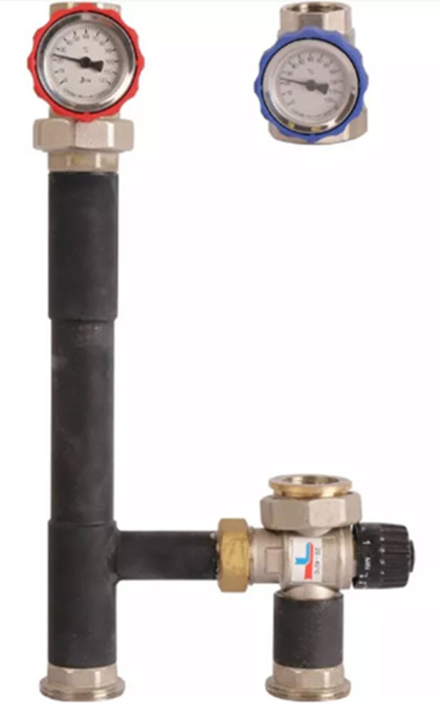 Насосная группа ROMMER RDG-0002 1˝ Ду25 Pу6 с термостатическим смесительным клапаном (20-43°С), без насоса