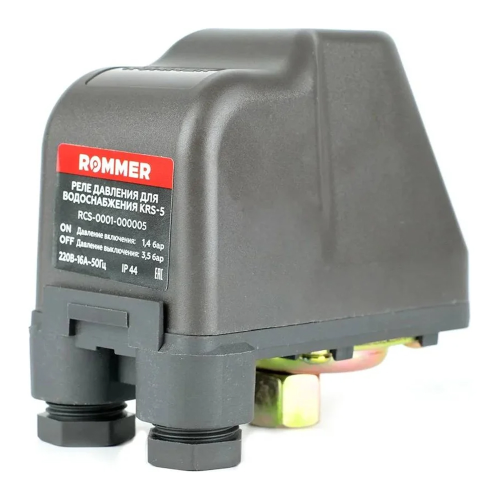 Реле давления Rommer KRS-5 1/4″ максимальный коммутируемый ток - 16А, для водоснабжения, с накидной гайкой
