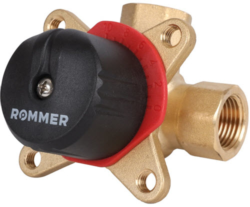 Клапаны запорно-регулирующие ROMMER RVM-0003 1/2″-2″ Ду15-50 Ру10 Kvs 2,5-40 корпус - латунь, уплотнение – EPDM, трехходовые, сместительные, поворотные