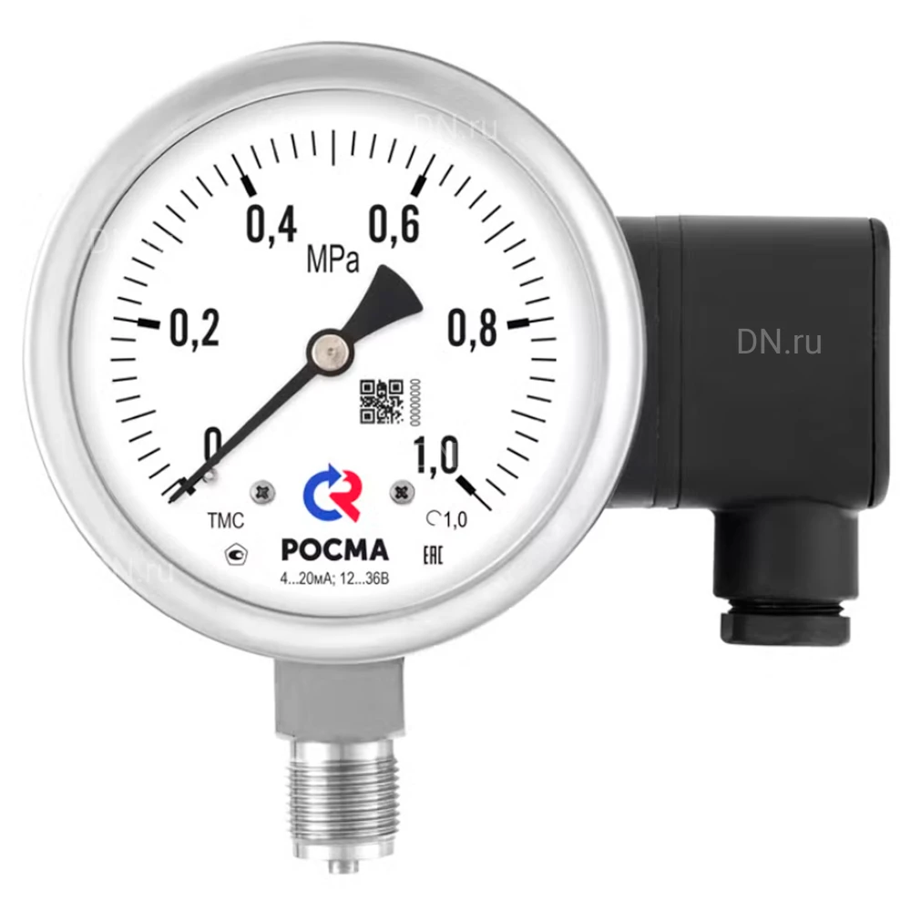 Манометр Росма ТМС-И-521Р (0-10МПа) G1/2 1.0 4-20мА коррозионностойкий 100мм, тип - ТМС-И-521Р, радиальное присоединение, 0-10МПа, резьба G1/2, класс точности 1.0, выходной сигнал 4-20мА