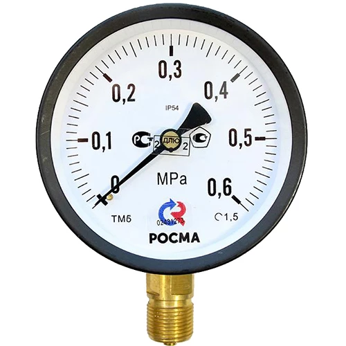 Манометр Росма ТМ-610Р.00 IP54 (0-0.6МПа) G1/2 1.5 общетехнический специального исполнения, 150мм, тип - ТМ-610Р, радиальное присоединение, 0-0.6МПа, резьба G1/2, класс точности 1.5