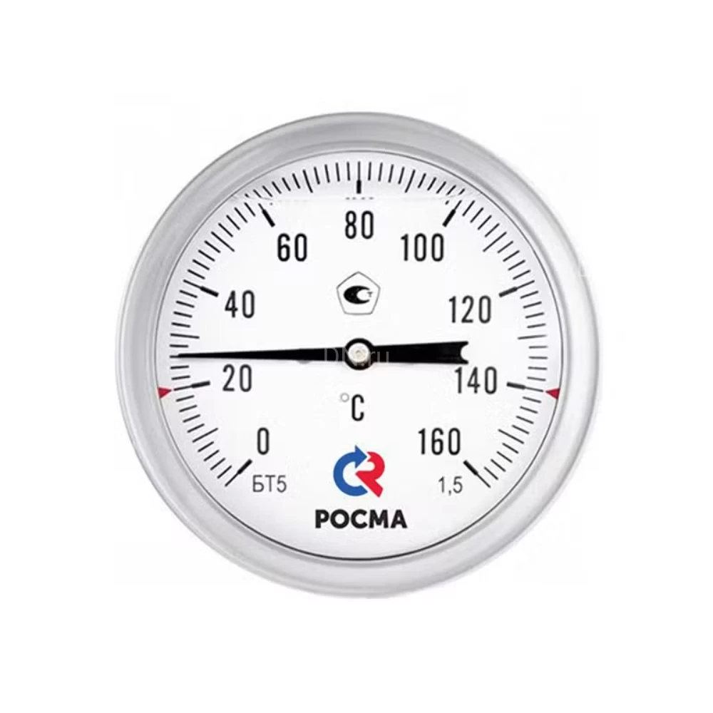 Термометр осевой Росма БТ-51.220 до 350°C L=200 G1/2 1.5 под ГЗ биметаллический коррозионностойкий 100мм, тип БТ-51.220, осевое присоединение, шкала 0-350°C, длина штока L=200мм, резьба G1/2, класс точности 1.5, готовый к гидрозаполнению