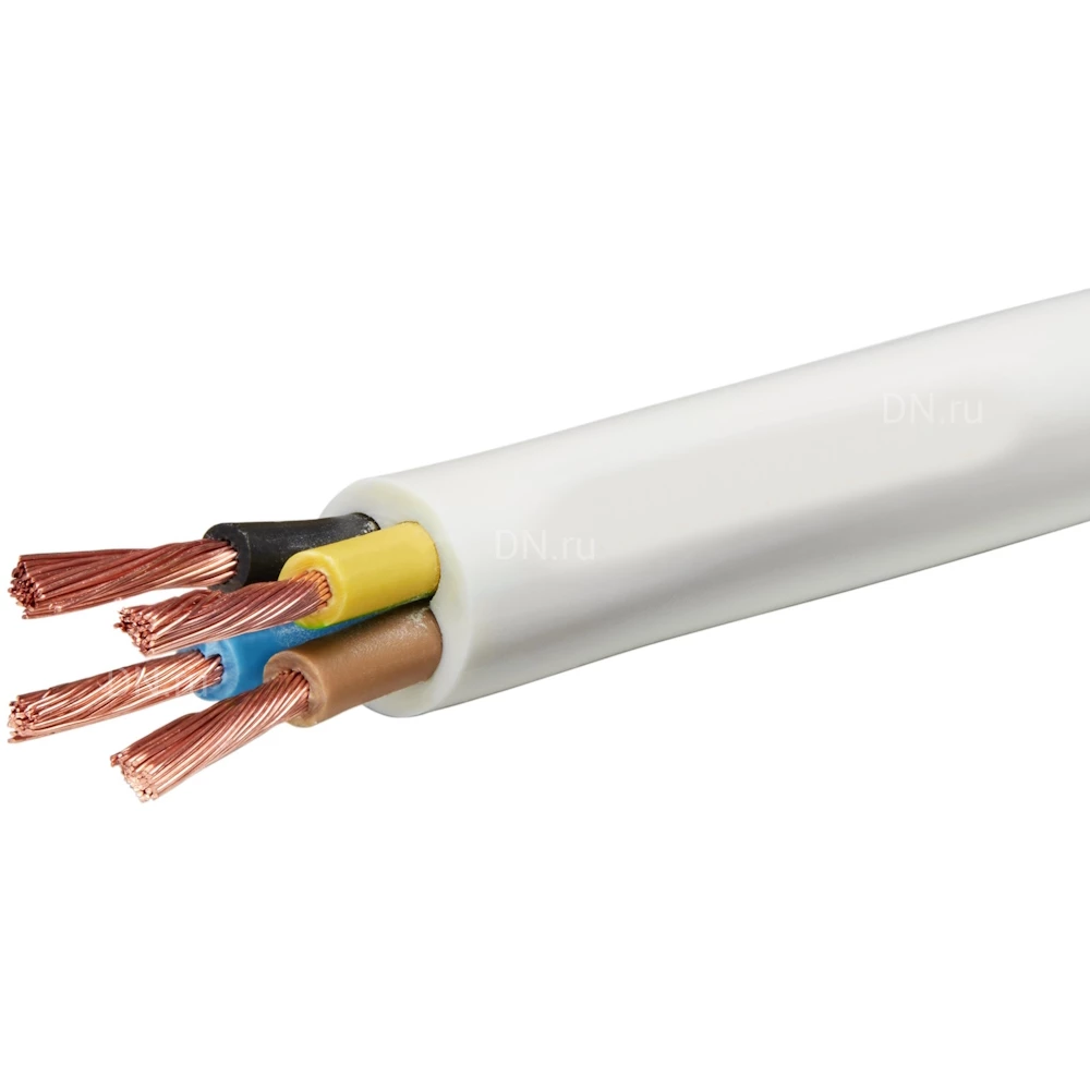 Провод Россия ПВС 4х0.75, количество жил - 4, напряжение - 380В, сечение - 0.75мм2, материал изоляции - поливинилхлорид, цвет - белый