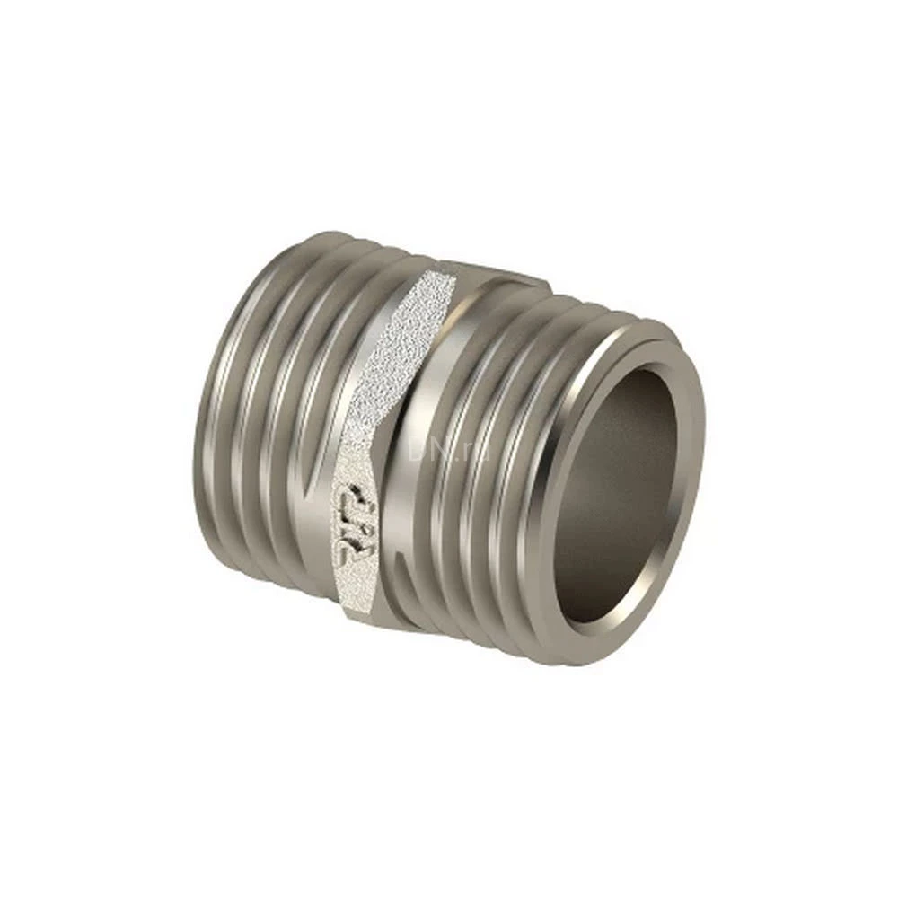 Ниппель РосТурПласт 25099 3/8″ Ду10 Ру40 равнопроходной, корпус - латунь, покрытие - никель, присоединение - наружная резьба