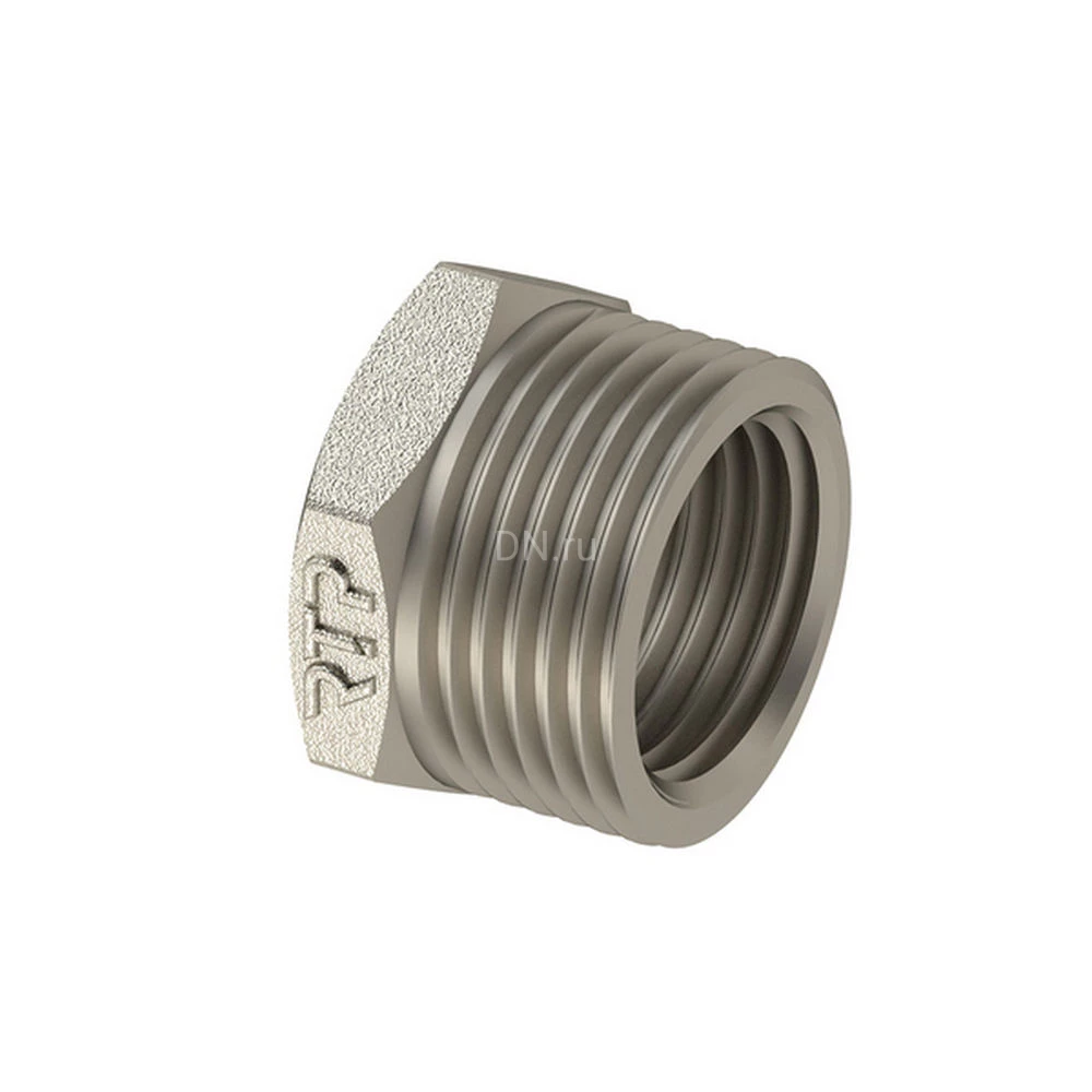 Футорка РосТурПласт 3/4x1/2″ Ду20x15 Ру40 корпус - латунь, покрытие - никель, присоединение - наружная/внутренняя резьба
