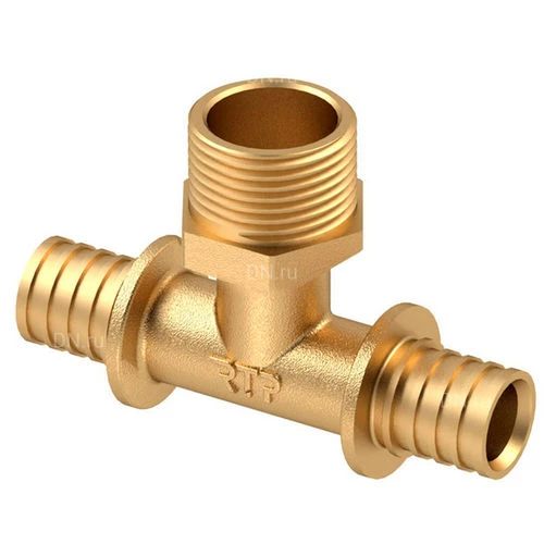 Тройники аксиальные РосТурПласт Дн16-32х1/2-1″x16-32 Ру16 корпус - латунь, присоединение - аксиальное/наружная резьба