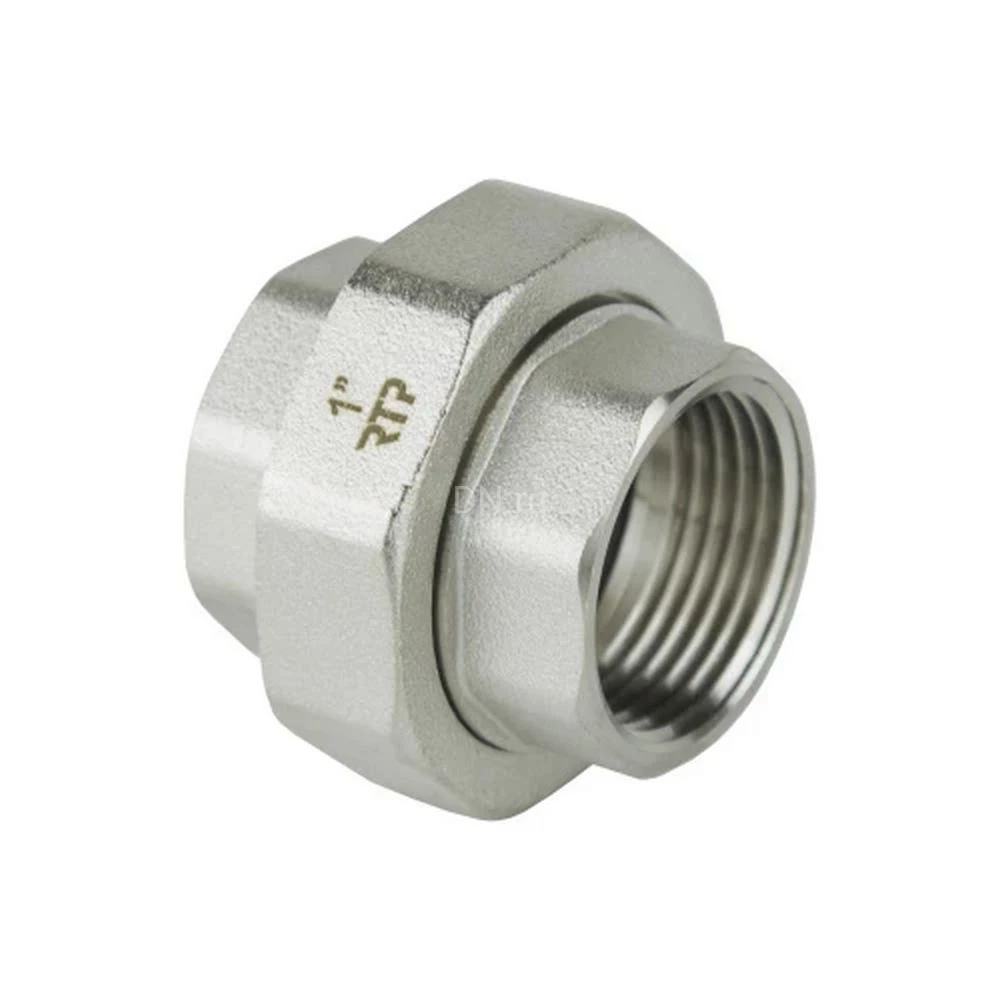 Соединитель латунный РосТурПласт 1″ Ду25 Ру40 разъемный, прямой, корпус - латунь, покрытие - никель, присоединение - американка - внутренняя/внутренняя резьба