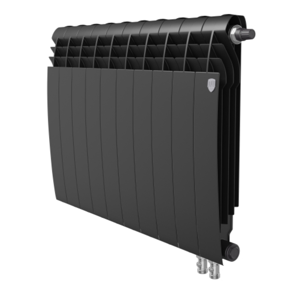 Радиатор биметаллический Royal Thermo BiLiner 500 /Noir Sable VR - 4 секции, площадь помещения до 7 м2, нижнее подключение, правое, настенный
