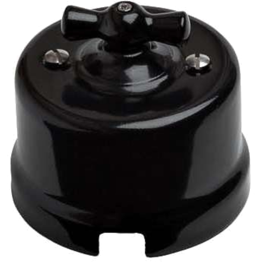 Выключатель двухклавишный Bironi ОП Лизетта 10А поворотный Ретро, IP20, 4 положения, корпус - керамика, цвет - черный