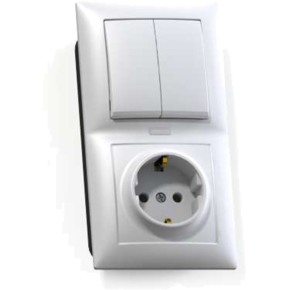 Блок комбинированный Кунцево-Электро Селена СП БКВР-421 выключатель 2-клавишный с индикацией + розетка с заземлением, цвет - белый