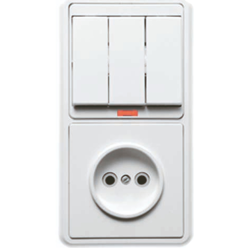 Блок комбинированный Кунцево-Электро Бэлла БКВР-212 выключатель 3-клавишный с индикатором + розетка, цвет - белый