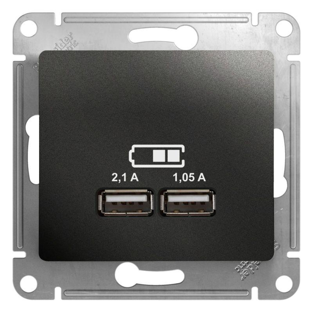 Розетка Systeme Electric Glossa USB 2-местная скрытой установки тип A+A 5В/2100мА 2х5В/1050мА, механизм, цвет - антрацит