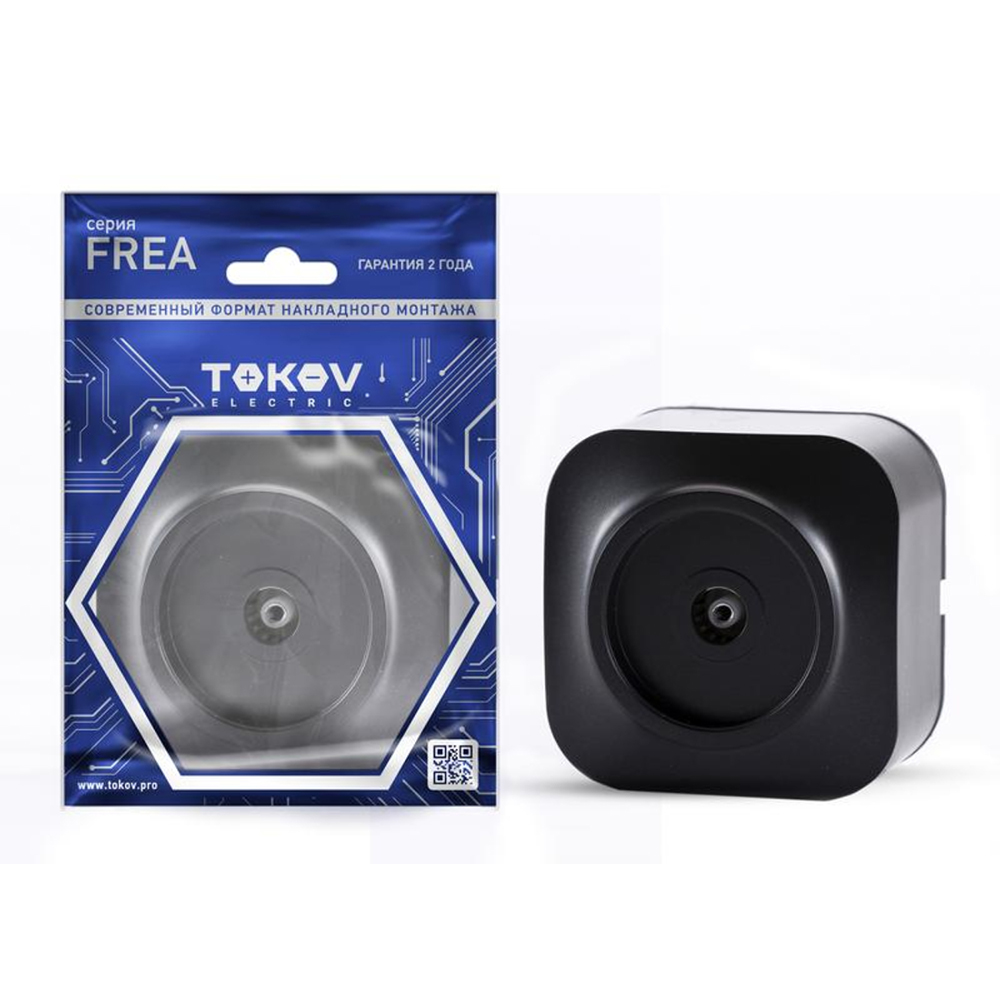 Розетка телевизионная TOKOV ELECTRIC Frea TV 1-местная для открытой установки, IP20, корпус - АБС-пластик, цвет - карбон