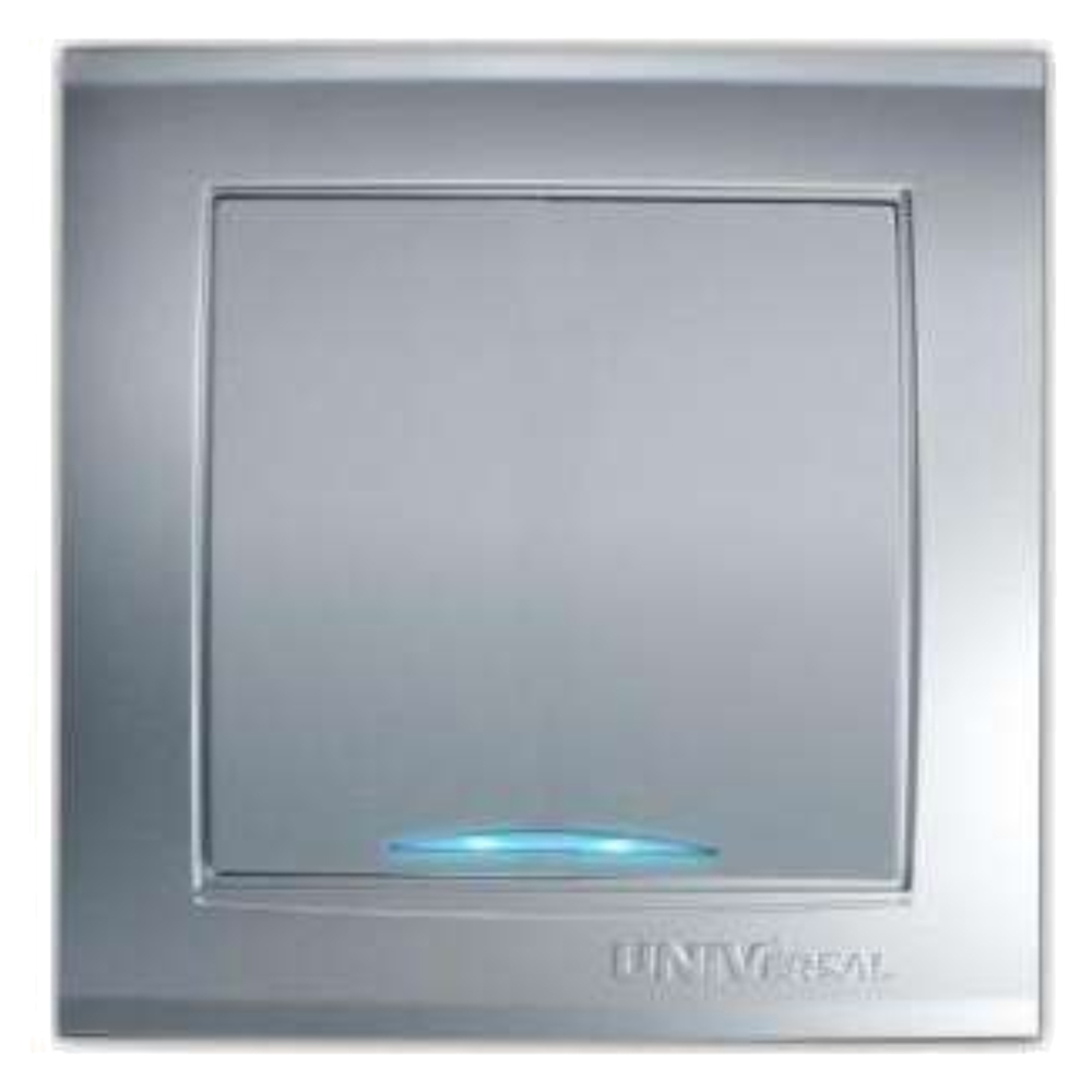 Выключатель одноклавишный UNIVersal СП Бриллиант 10А с подсветкой, IP20, цвет - серебро