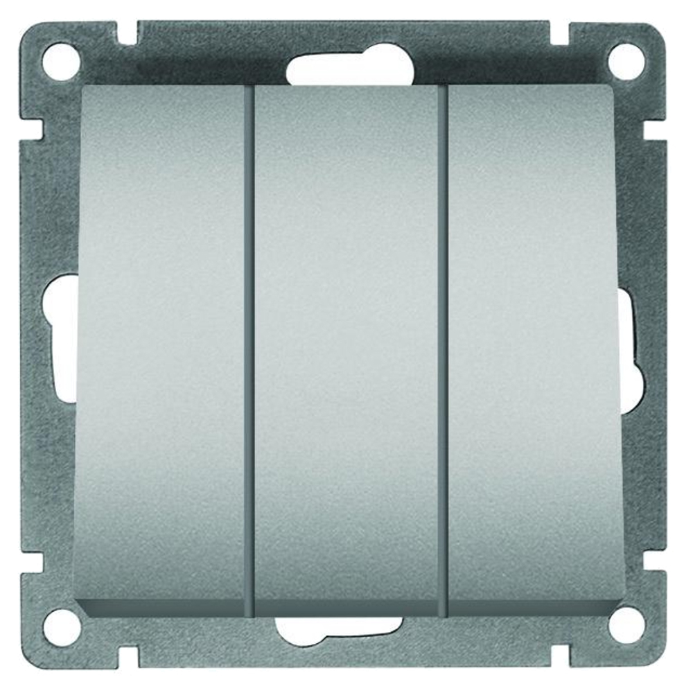 Выключатель трехклавишный UNIVersal СП Афина 10А, IP20, механизм, цвет - серебро