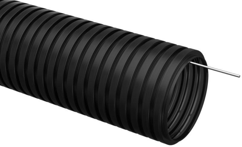 Труба гофрированная IEK Дн16 L50 с протяжкой, корпус - ПНД, бухта 50 м, цвет - черный