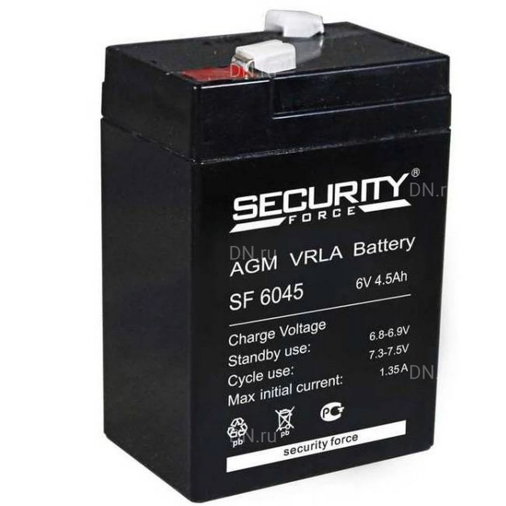 Аккумуляторная батарея Security Force SF 6045 107х47х70мм, напряжение - 6В, емкость - 4.5Ач, тип - AGM