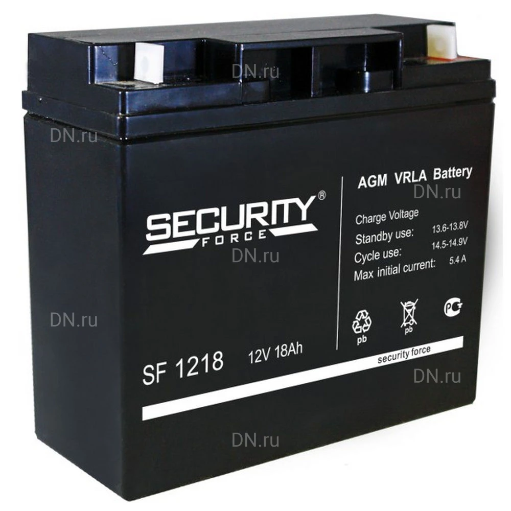 Аккумуляторная батарея Security Force SF 1218 182х76х167мм, напряжение - 12В, емкость - 18Ач, тип - AGM