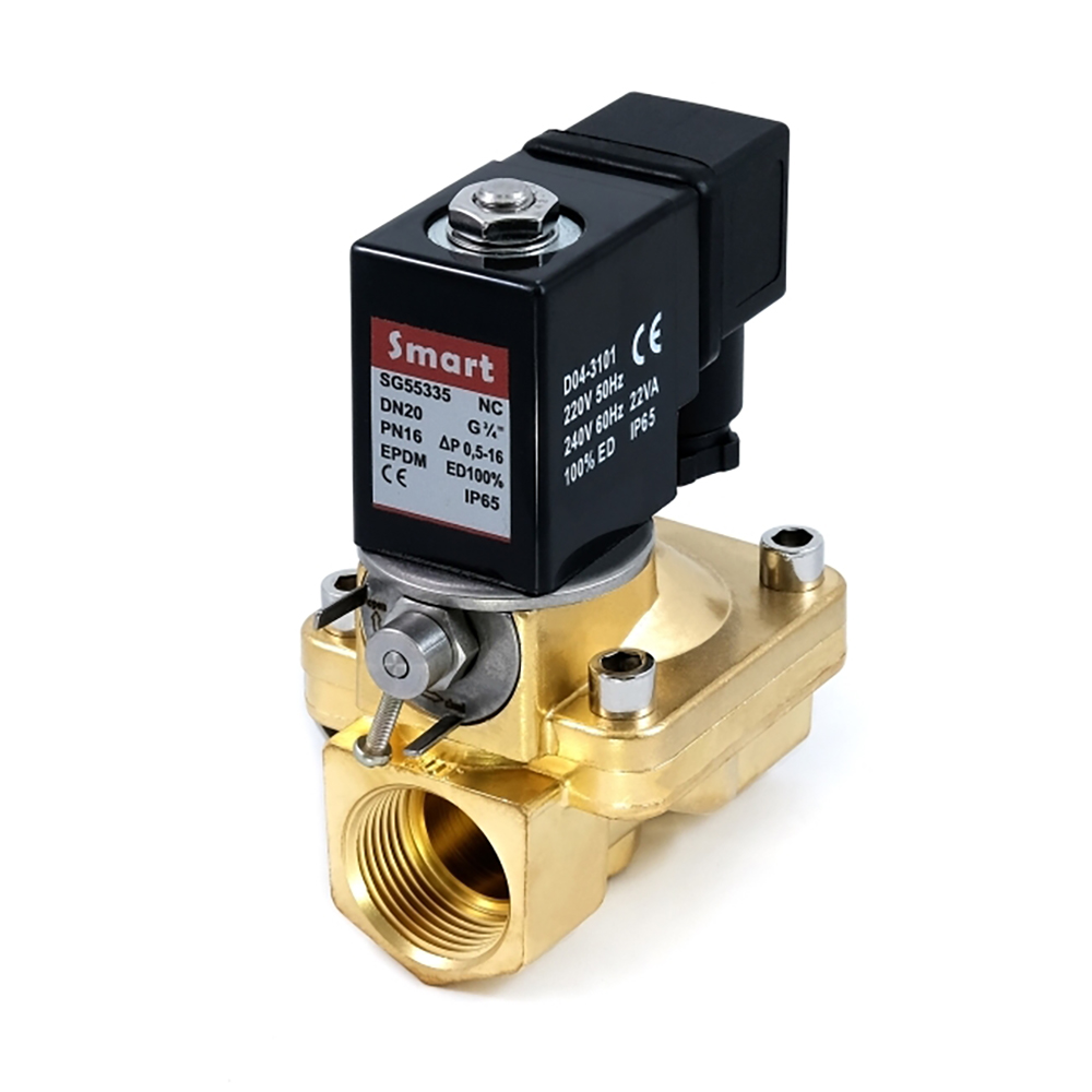 Клапан электромагнитный Smart SG-5533 11/4″ Ду32 Ру16 резьбовой, нормально-закрытый, корпус - латунь, уплотнение - EPDM, AC 110V, с ручным дублером
