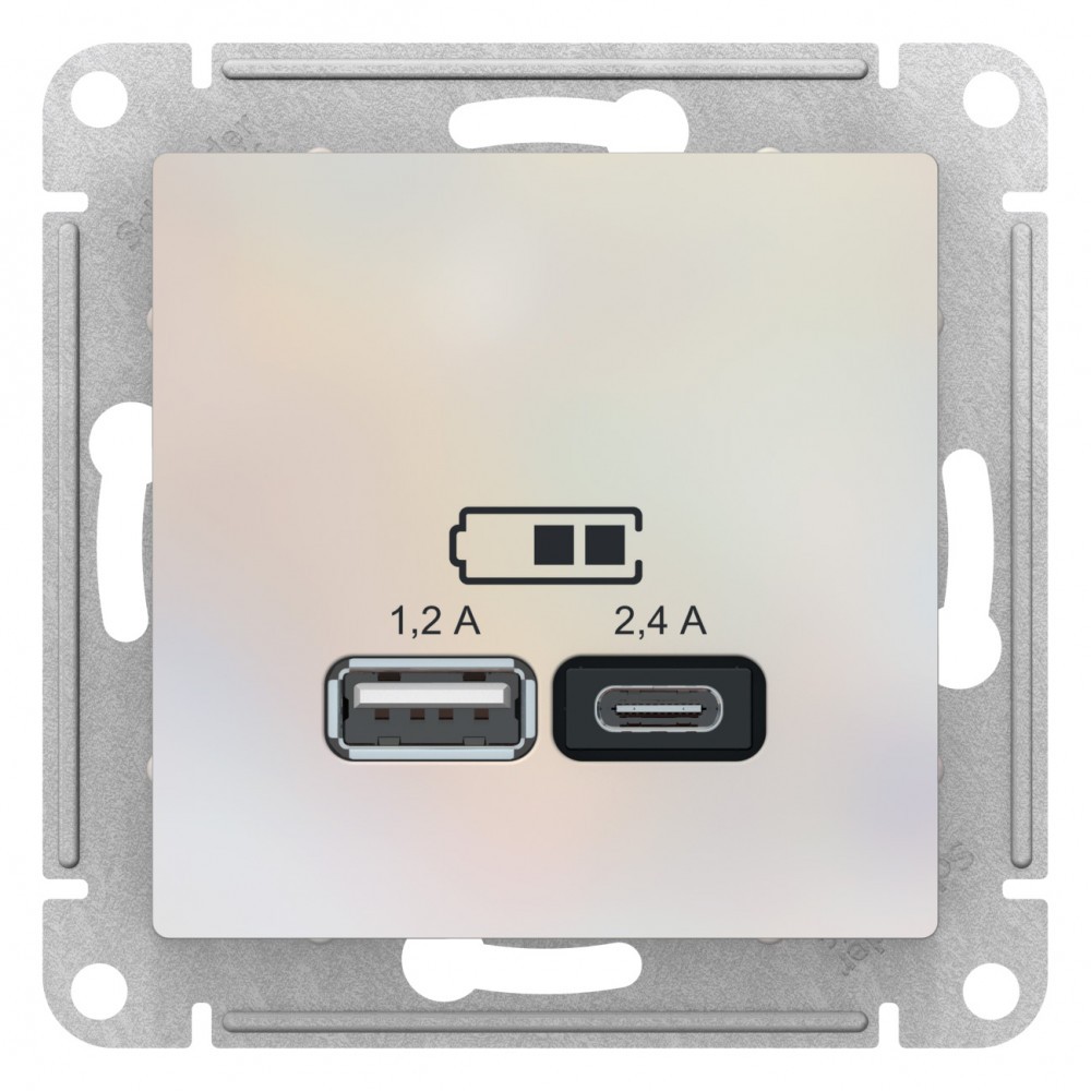 Розетка Systeme Electric AtlasDesign USB 2-местная, разъем типа A+C скрытой установки, механизм, цвет - жемчуг
