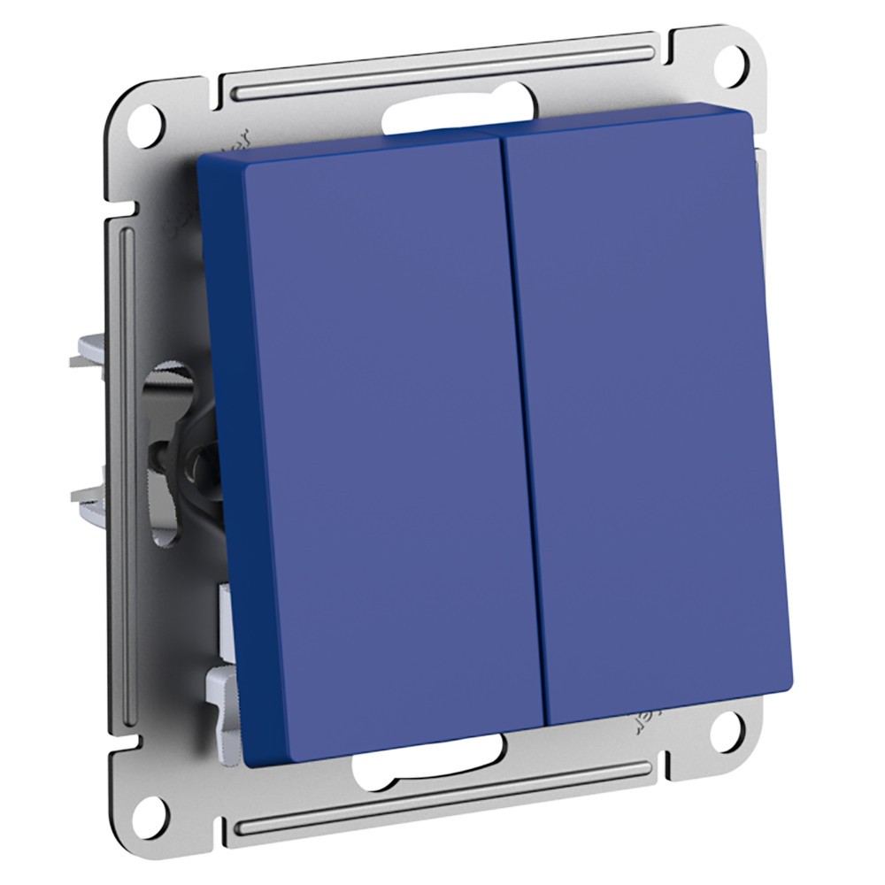 Выключатель двухклавишный Systeme Electric AtlasDesign скрытой установки, номинальный ток - 10 А, степень защиты IP20, механизм, цвет - аквамарин