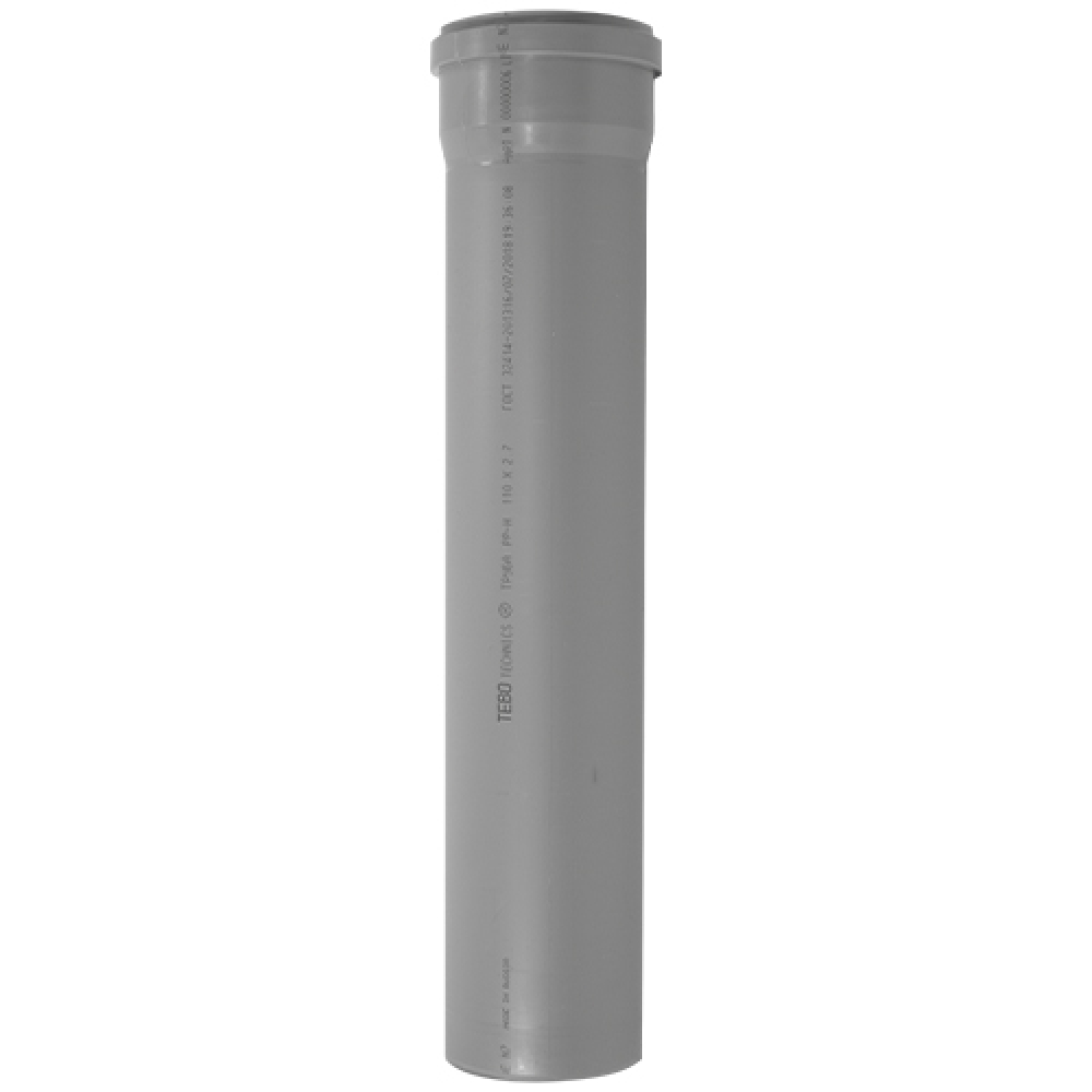 Труба TEBO Дн110х2.7 мм, длина 150 мм, полипропиленовая, для внутренней канализации, с раструбом