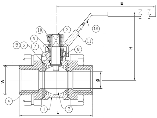 Кран шаровой Tecofi BS5379BSP 3/8″ Ду10 Ру63 полнопроходной, трехсоставной, разборный, углеродистая сталь, уплотнение - PTFE, внутренняя резьба, ручка-рычаг