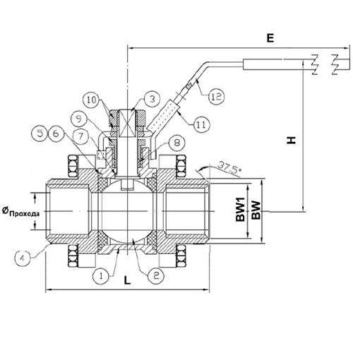 Краны шаровые Tecofi BS5379BW Ду3/8-4″ Ру63 полнопроходные, разборные, трехсоставные, под приварку, стальные