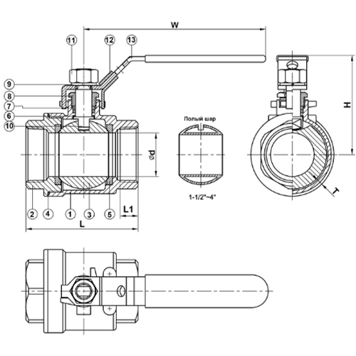 Кран шаровой Tecofi BS6175BSP 2″ Ду50 Ру64 полнопроходной, нержавеющая сталь, уплотнение - PTFE, внутренняя резьба, ручка-рычаг