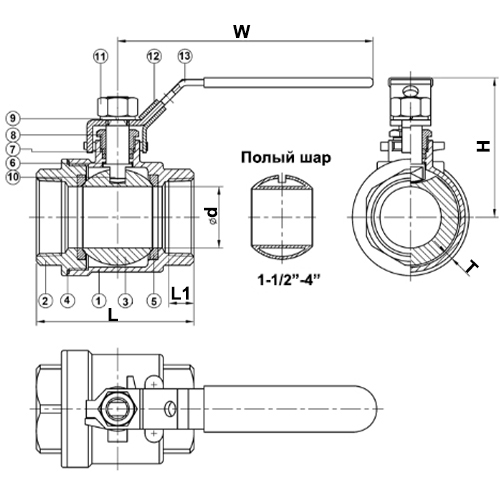 Краны шаровые Tecofi BS6175BSP Ду1/4-2″ Ру64 полнопроходные, внутренняя резьба, стальные