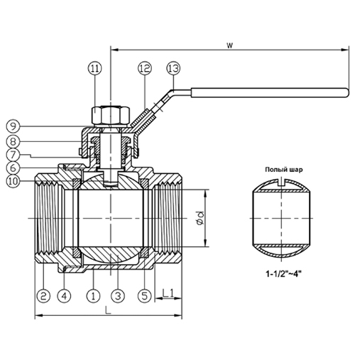 Кран шаровой Tecofi BS6175NPT 3/8″ Ду10 Ру63 полнопроходной, нержавеющая сталь, уплотнение - PTFE, внутренняя резьба, ручка-рычаг