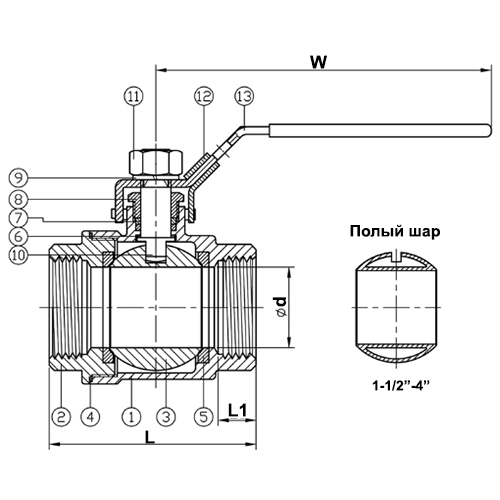 Краны шаровые Tecofi BS6175NPT Ду1/4-2″ Ру64 полнопроходные, внутренняя резьба, стальные