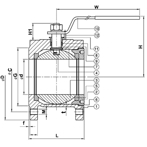 Кран шаровой Tecofi BS6245 6″ Ду150 Ру16 полнопроходной, нержавеющая сталь, уплотнение - PTFE, фланцевый, ручка-рычаг