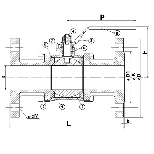 Кран шаровой Tecofi BS6260 1 1/2″ Ду40 Ру40 полнопроходной, трехсоставной, нержавеющая сталь, уплотнение - PTFE, фланцевый, ручка-рычаг