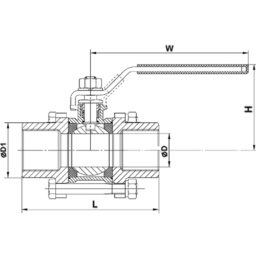 Кран шаровой Tecofi BS6375BSP 1/2″ Ду15 Ру63 полнопроходной, трехсоставной, нержавеющая сталь, уплотнение - PTFE, внутренняя резьба, ручка-рычаг, разборный